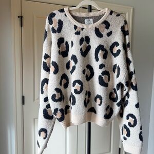 Play by Little Lies Leopard Sweater XL Oversized Fuzzy Knit Cozy Animal Print